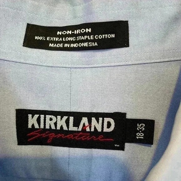 Kirkland Signature Mens Dress Shirt Non-Iron Collared Long Sleeve 18/35 Lt Blue - Picture 5 of 16